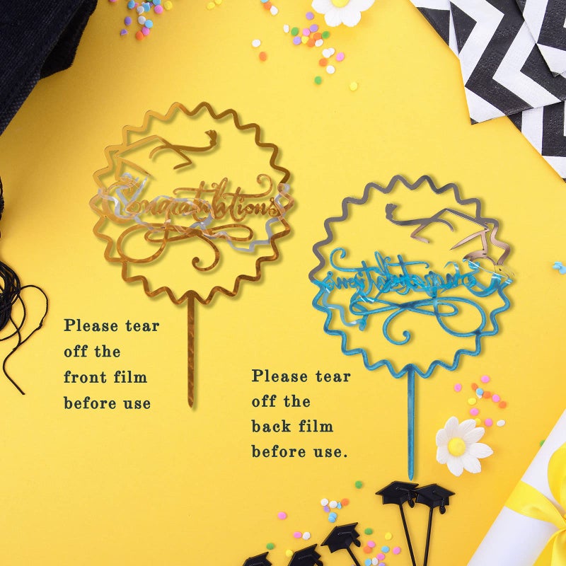 وولاين غلاف كعكة التخرج من Whaline 2025، غلاف كعكة أكريليك ذهبي، تهنئة التخرج، لقد فعلتها، تهانينا، 5 تصميمات لطاولة مركزية، أعواد مقبلات الطعام لحفلات التخرج، لوازم ديكور الكعك، 10 قطع - Image 4